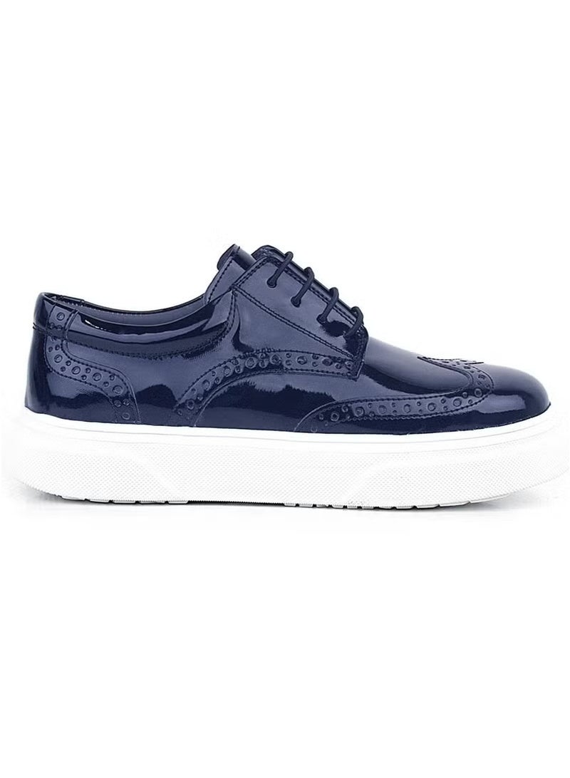 Rakerplus Navy Blue Patent Leather White Sole Oxford Children's Classic Shoes - Image 1